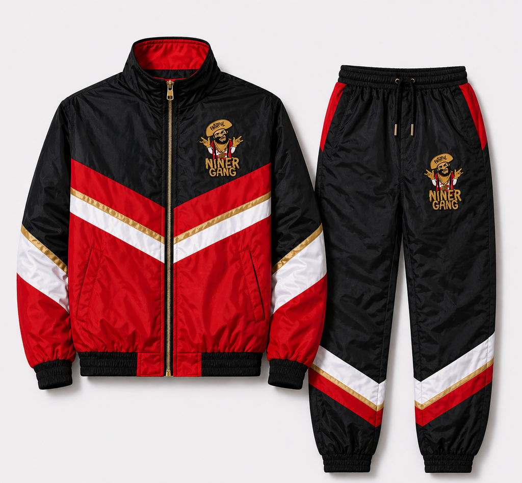 Faithful Gang Vintage Windbreaker Tracksuit – Black / Red / Gold